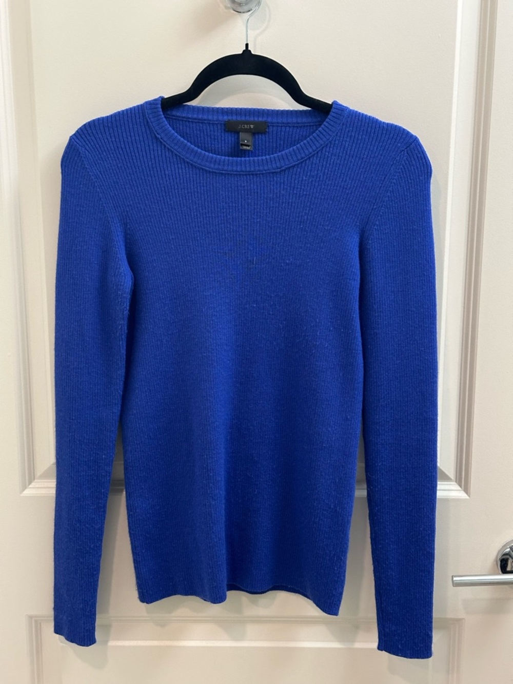 J. Crew Women's Cobalt Blue Ribbed Crewneck Sweater